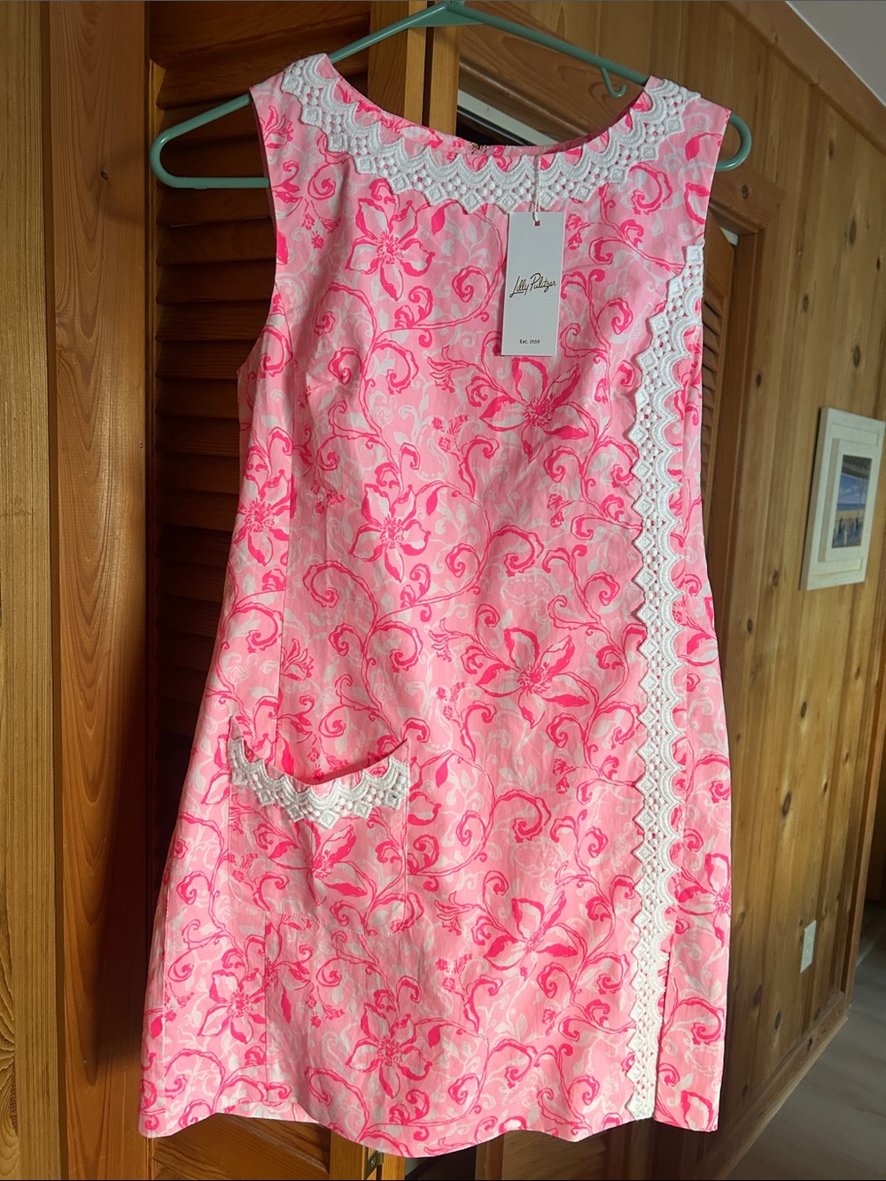 Lilly Pulitzer Pink Floral Lace-Trim Shift Dress